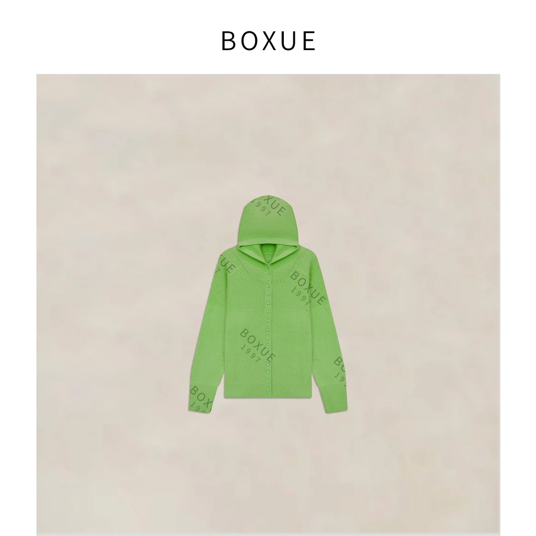 BOXUE“荫迹”2025秋冬高级感排扣羊绒连帽轻奢 外套#250901W4366