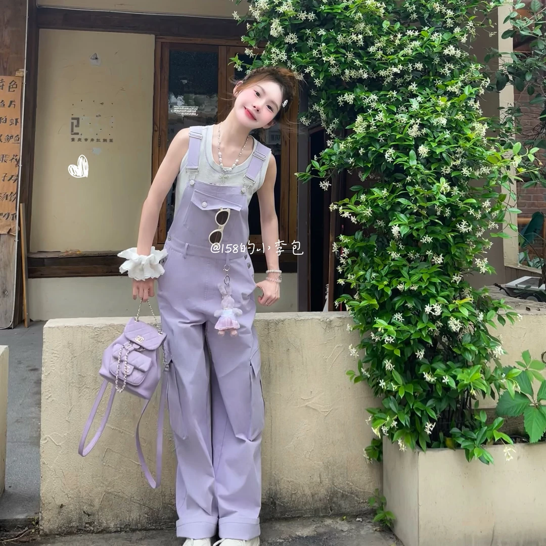 LIRUI【落日玫瑰】小个子直筒背带裤女夏季韩版薄款休闲宽松连体裤