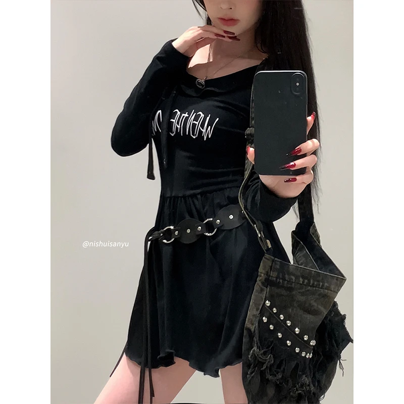 溺水三鱼【暗夜密语】秋季美式高级感辣妹长袖连衣裙收腰显瘦短裙