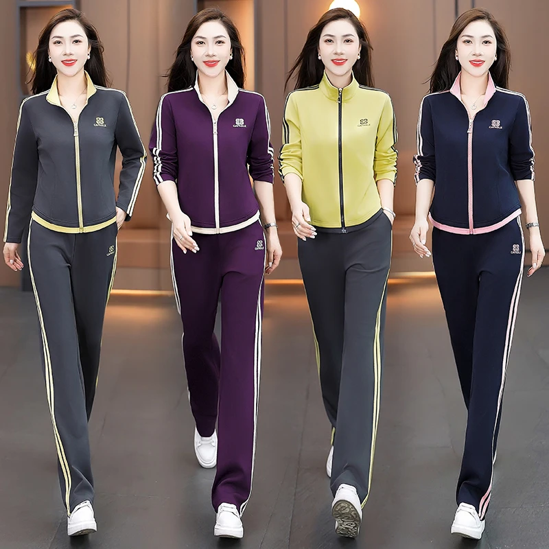 妈妈运动套装女春秋2025新款大码胖mm显瘦减龄开衫卫衣休闲两件套