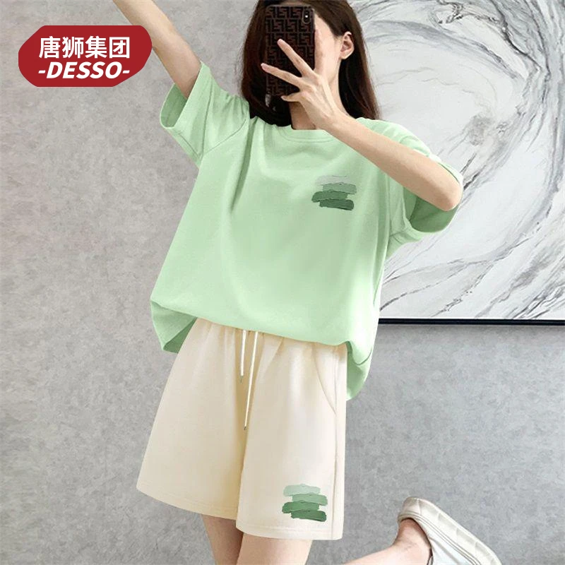 唐狮集团DESSO运动休闲套装女生2025新款夏季纯棉短袖短裤两件套