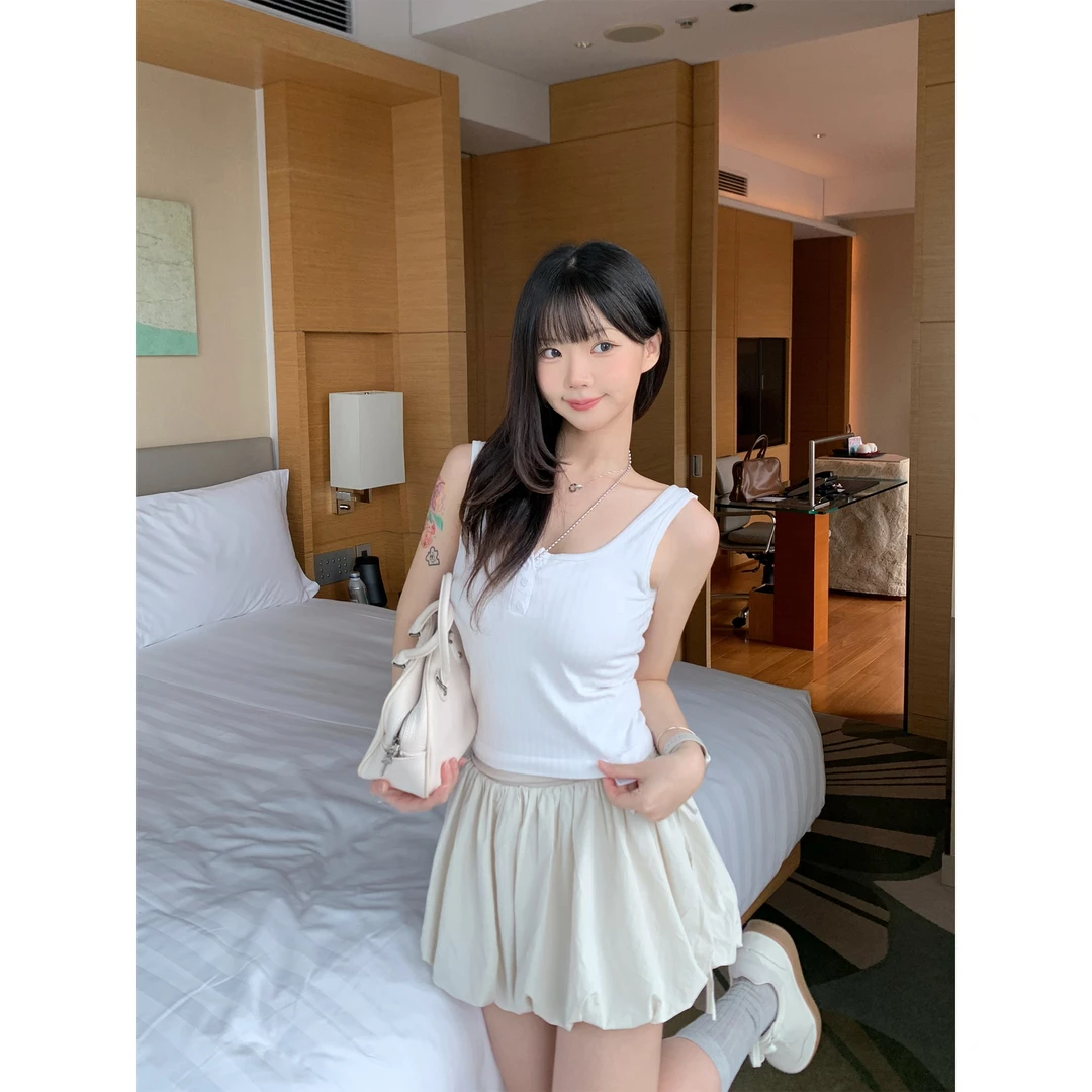 ANA 韩国设计师品牌 纽扣带胸垫背心 吊带外穿内搭打底文胸一体