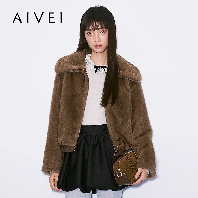 AIVEI欣贺艾薇2025冬季新轻奢松弛感仿貂绒环保皮草外套XRV7P09B