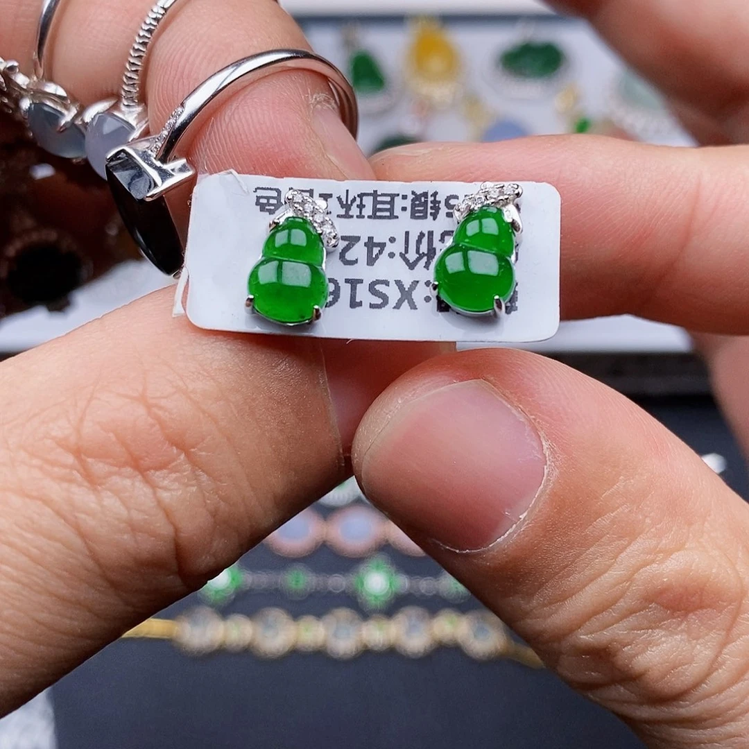 翡翠耳饰银S925镶嵌耳饰