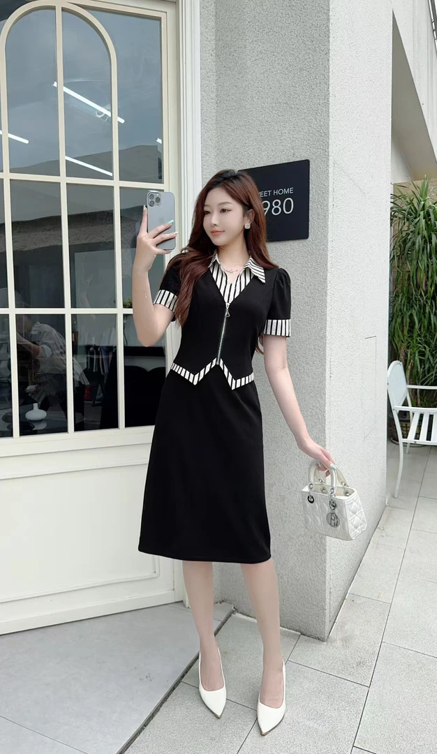 【依米】翻领拼接修身显瘦A版连衣裙