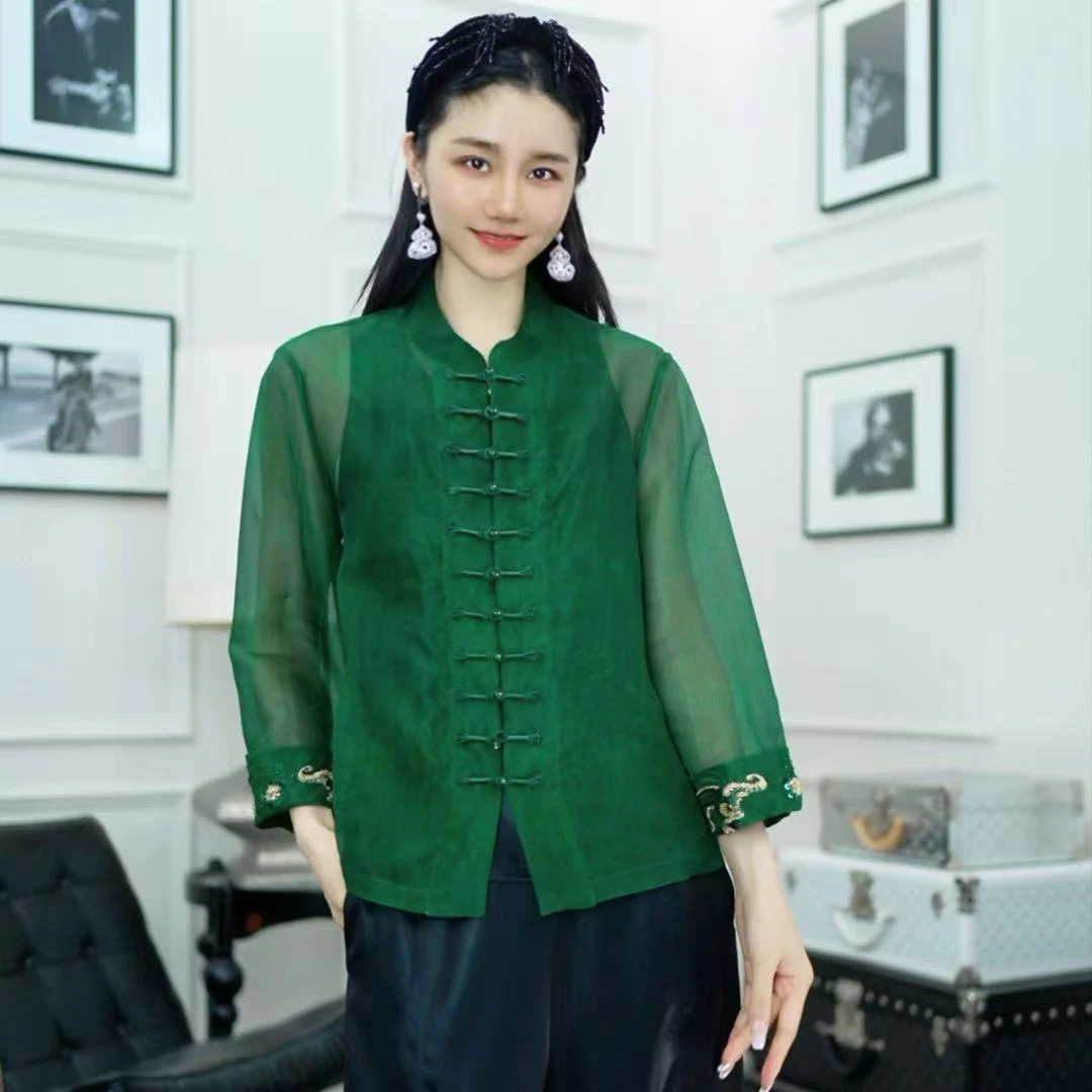 Betty Bairn【桑榆晚音】新年系列高端桑蚕丝刺绣衬衫25B-BW10302