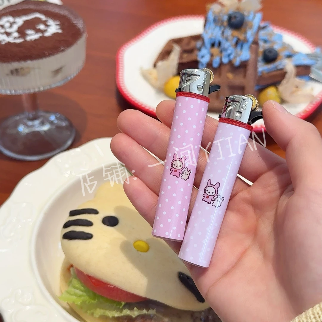 【一间】草莓熊妹圆管打火机砂轮明火不防风可充气卡通可爱原创手工