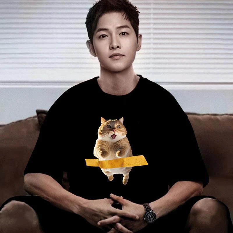 高级感男装潮牌可爱胖橘猫男士短袖t恤男2025夏季新款情侣品质上