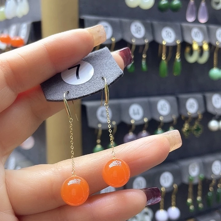 南红玛瑙耳饰18K金镶嵌