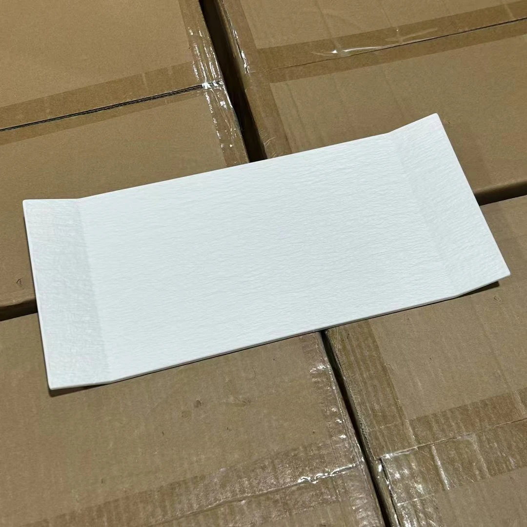 Y49出德国【岩石】14.5英寸36.5cm手工陶瓷翘边长方形盘—白 020