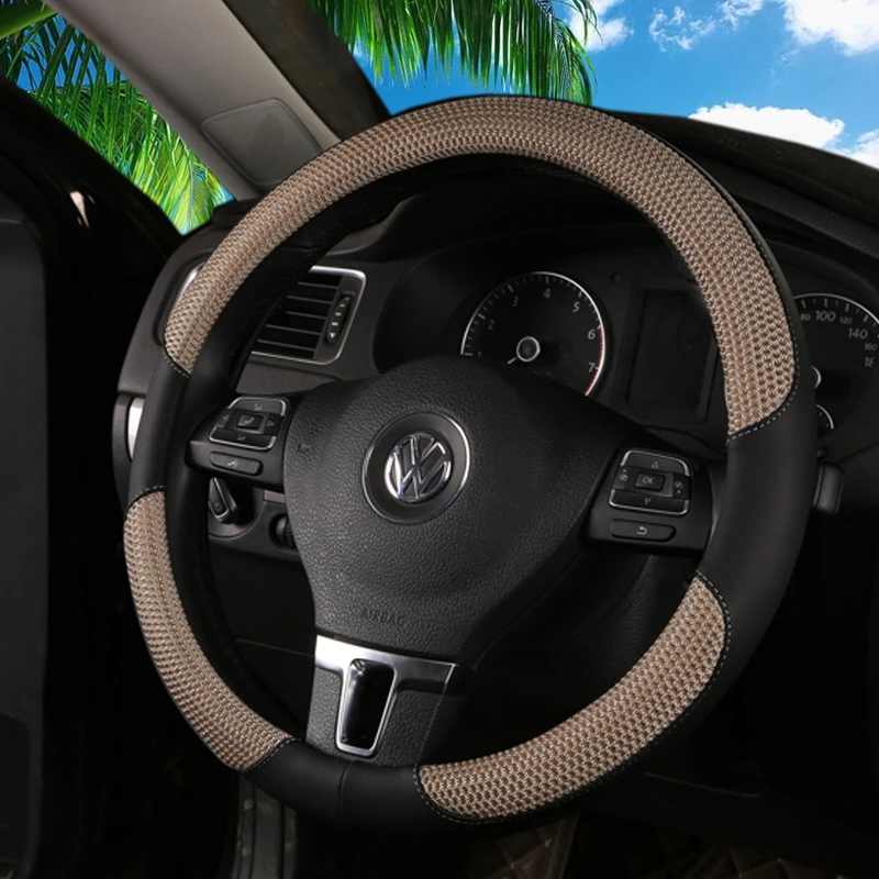 新款手工编织方向盘套冰丝夏季汽车把套四季通用棉麻吸汗透气防滑