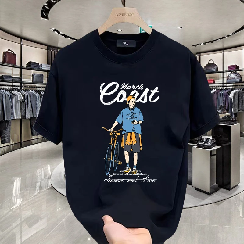 纯棉宽松圆领ins夏季大码印花T恤休闲透气短袖百搭半袖T恤潮男士