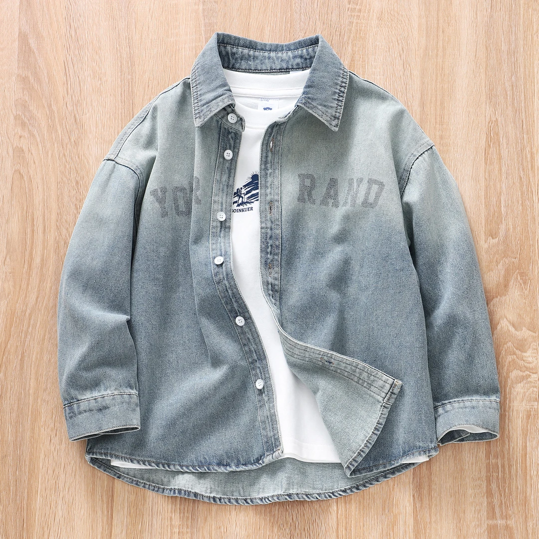 高品质男童牛仔衬衫外套~春秋儿童翻领长袖衬衫中大童休闲上衣8