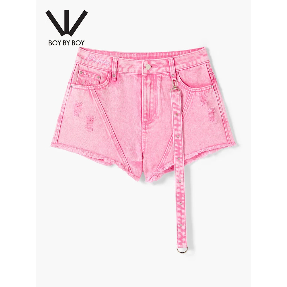 BOY BY BOY夏季短裤潮牌女装新款高腰时尚百搭粉色牛仔裤W53005