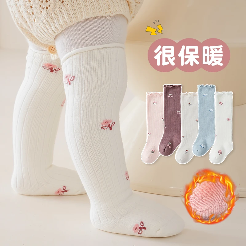 D140婴儿长筒袜秋冬加绒加厚过膝松口不勒腿女童公主宝宝袜子无骨