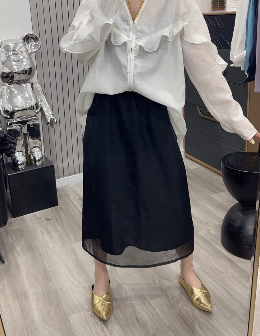 韩系2025春夏新款气质包臀裙法式简约双层高腰后开叉半身中长裙女