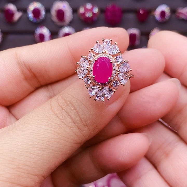 戒指红宝石银S925镶嵌