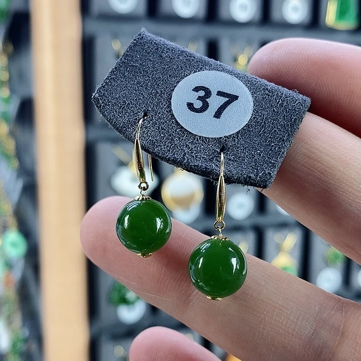 和田玉耳饰18K金镶嵌