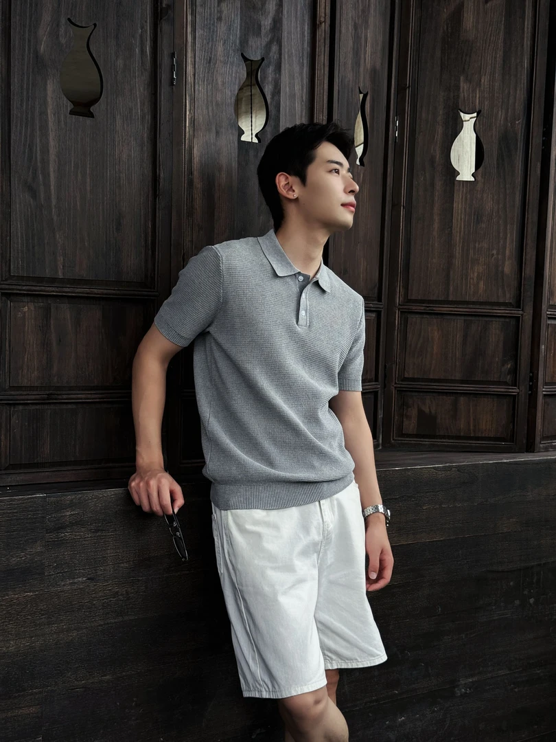『冰丝网纹 轻奢显贵』老钱新贵网纹肌理感纯色休闲透气针织POLO