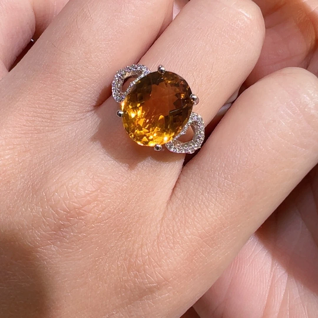 黄晶戒指银S925镶嵌