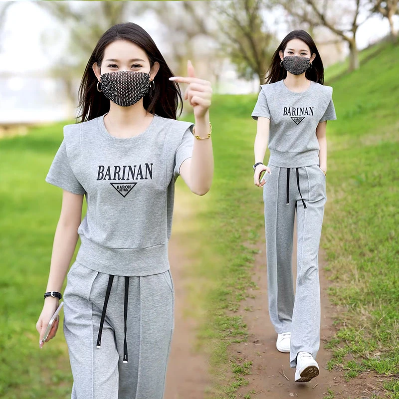 2025夏季新款工厂狠货爆款休闲运动套装女两件套阔腿裤短袖夏装