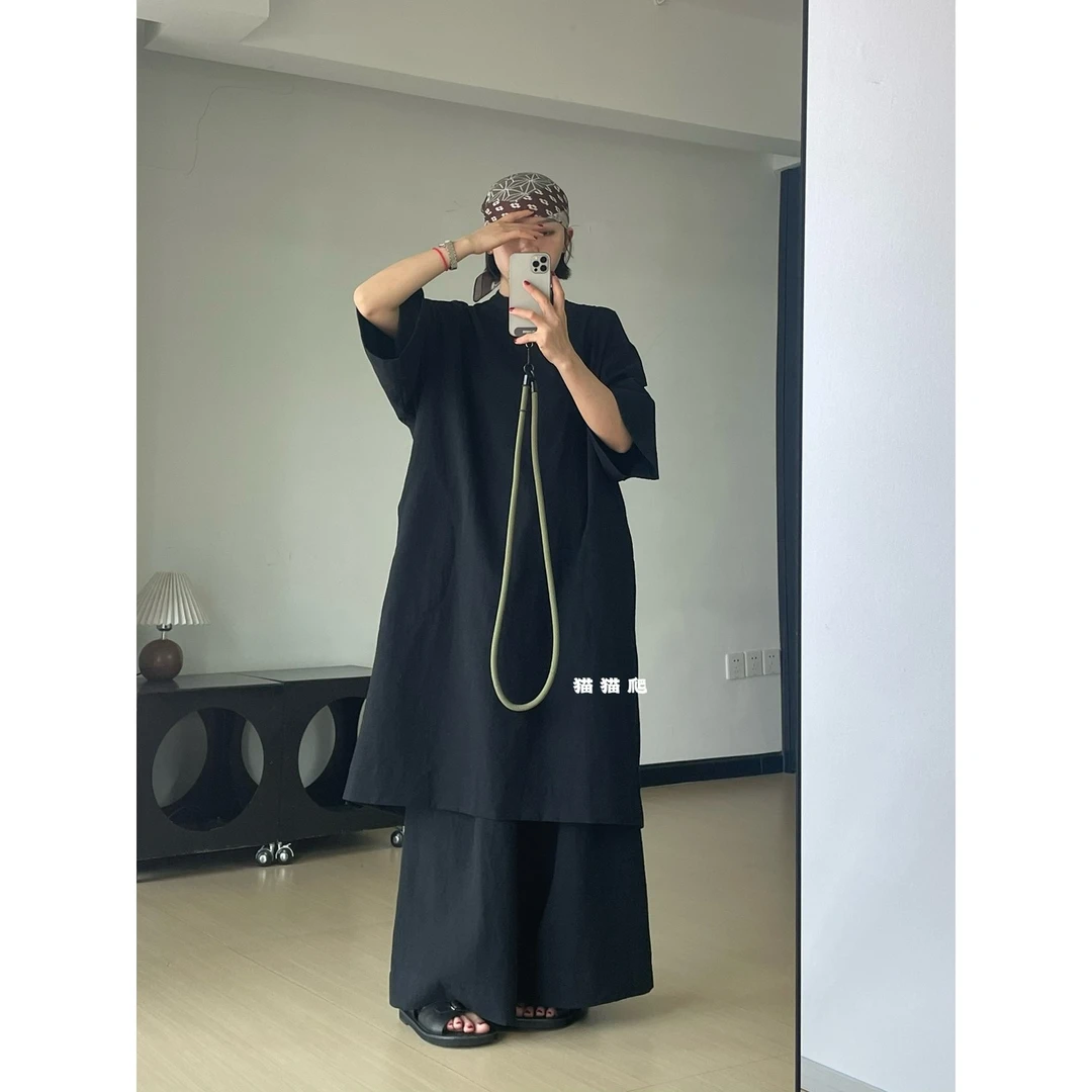 猫姐推荐｜宽松慵懒风松弛感廓形中长款短袖T恤连衣裙+阔腿裤套装