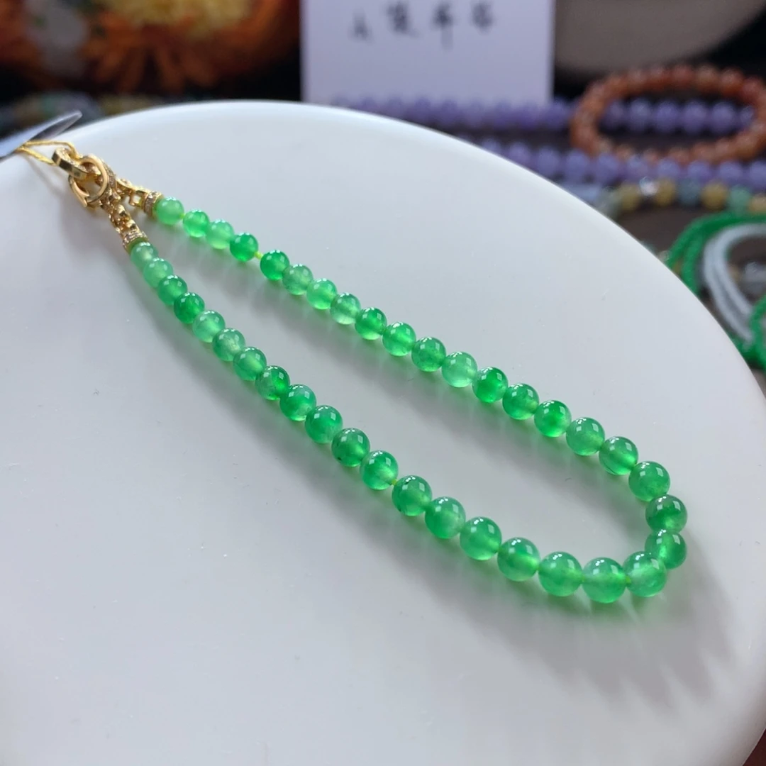 翡翠手链未镶嵌木那高冰阳甜绿小米