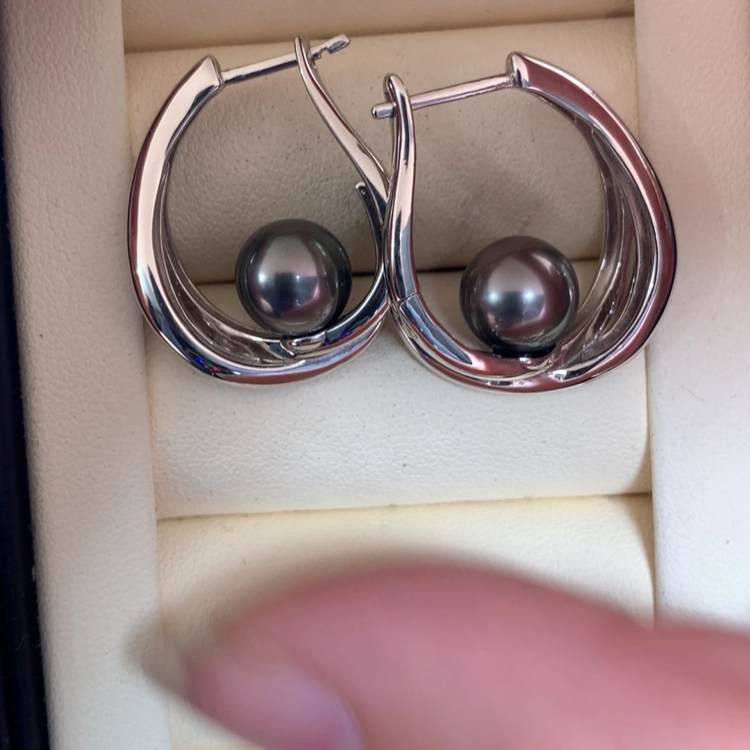 海水珍珠耳饰银S925镶嵌