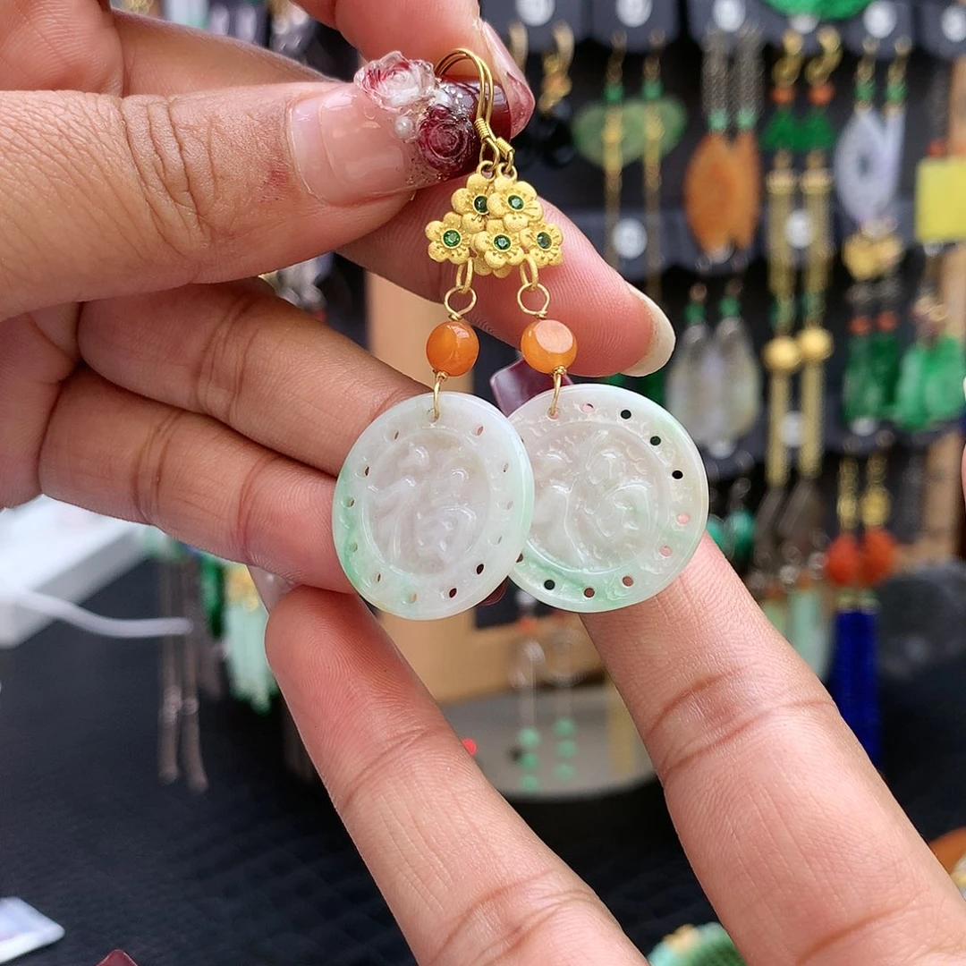 【闪购商品】翡翠耳饰银S925镶嵌耳坠