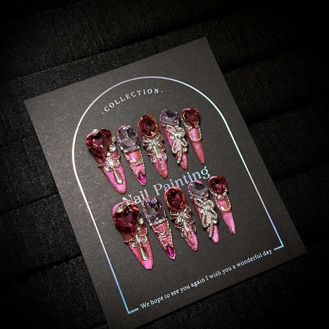 2025蛇年新年穿戴甲高级感冬季枚红色猫眼美甲重工美甲穿戴甲片