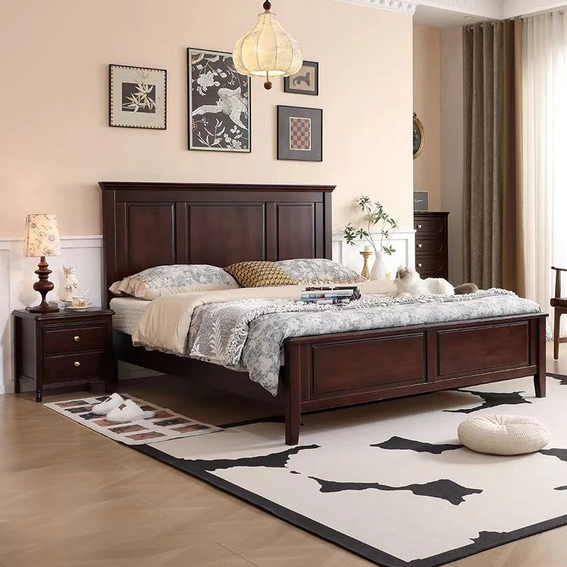 伊岛木创美式复古黑胡桃色全实木一米八双人床主卧婚床收纳储物床