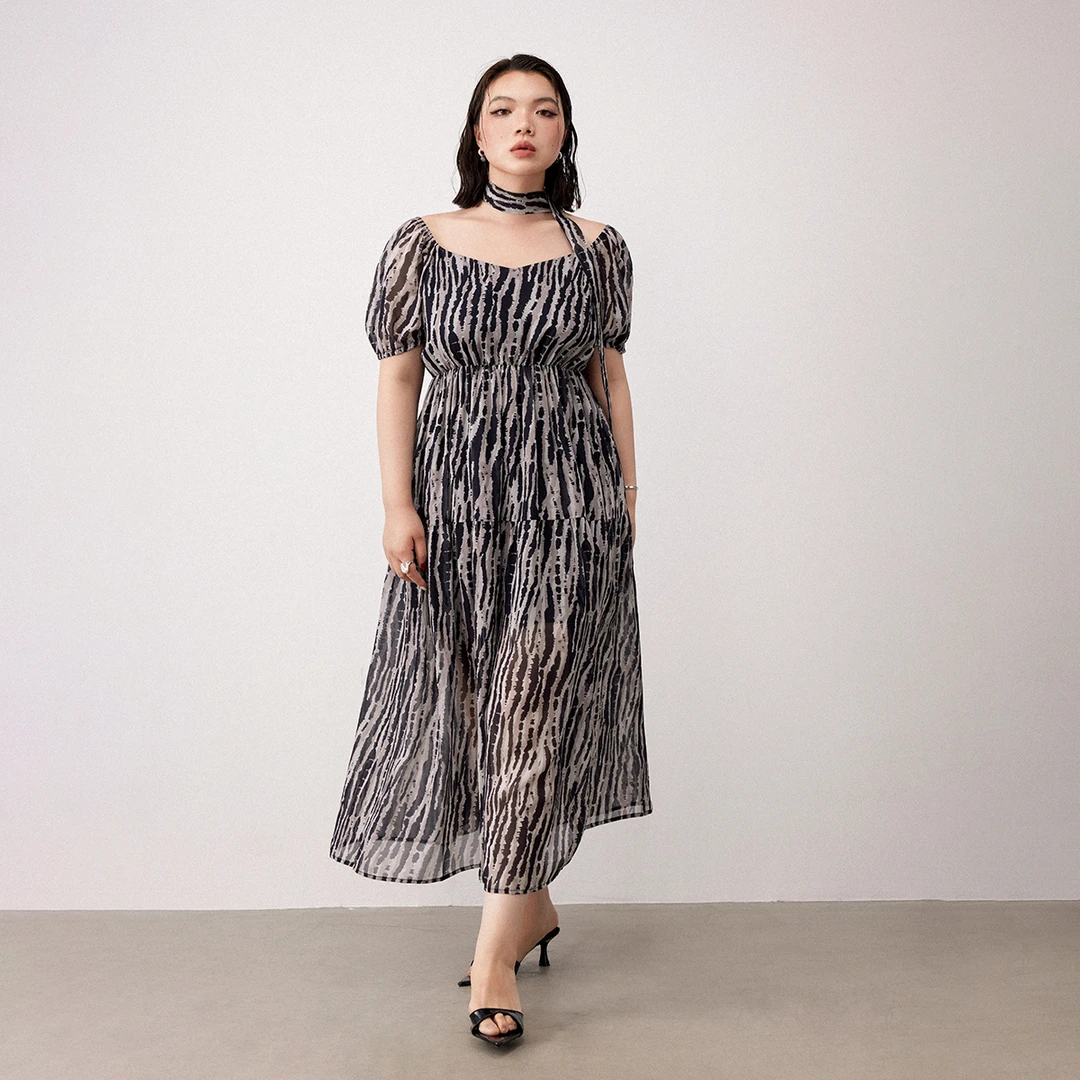 PLUSMALL Zebra西西里 设计感雪纺印花斑马纹连衣裙PLUS2505007