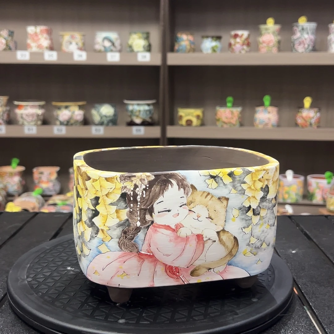 啊***伟微微瑕手绘陶瓷花盆