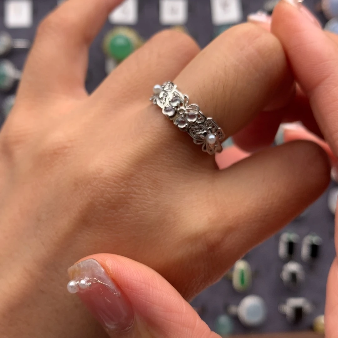 翡翠银S925镶嵌颈饰戒指