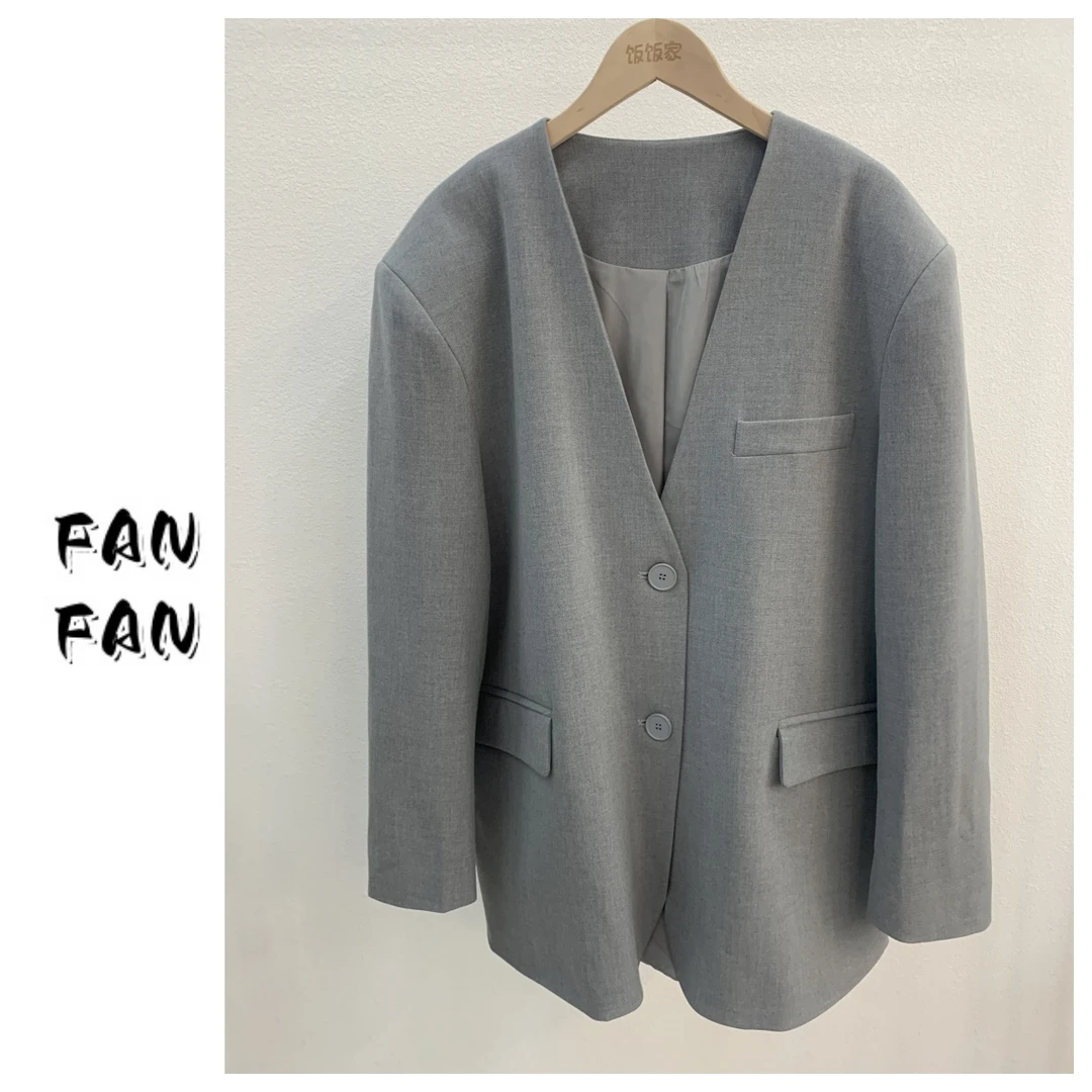 FANFAN {轻奢OL风}V领单排扣外套