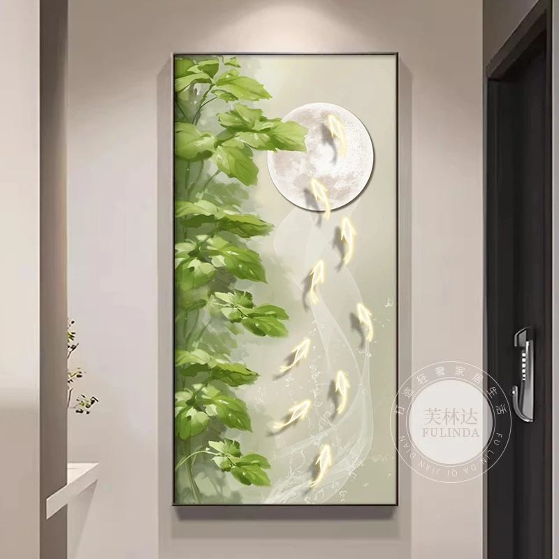 芙林达九鱼图玄关装饰画现代简约高档入户进门壁画走廊过道墙挂画