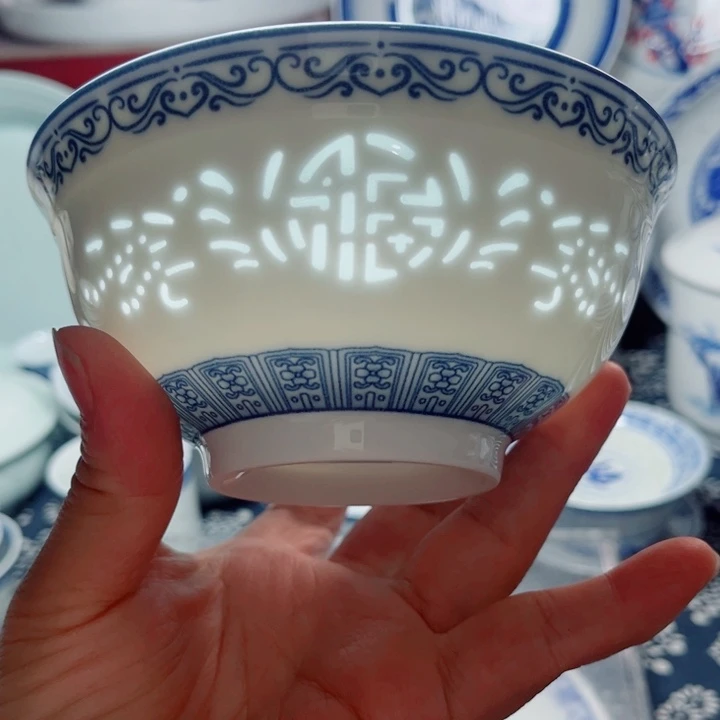 青花玲珑5寸饭碗千里江山