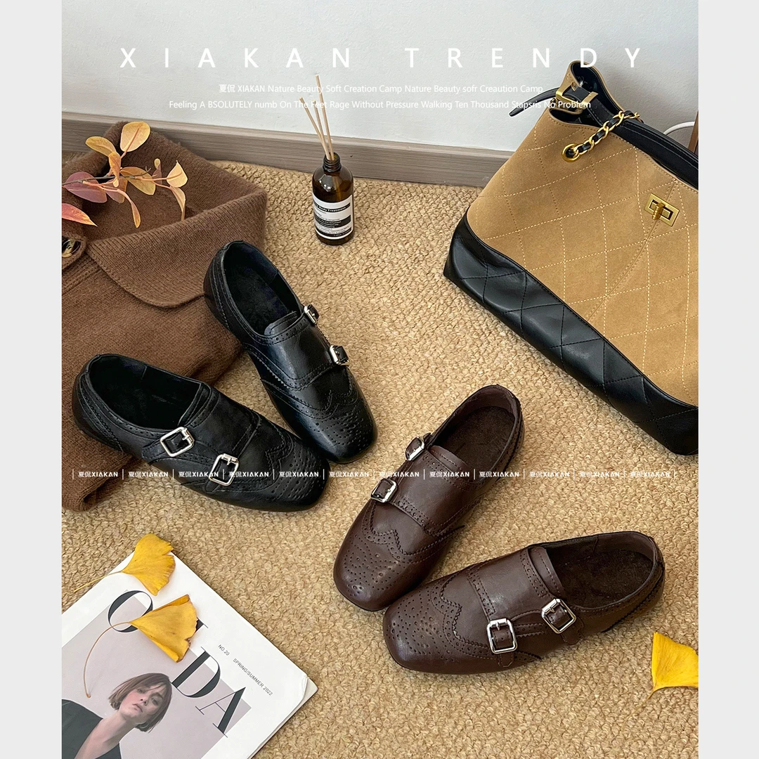 夏侃XIAKAN 3cm内增高时尚休闲薄绒保暖勃肯鞋女秋冬百搭乐福鞋潮