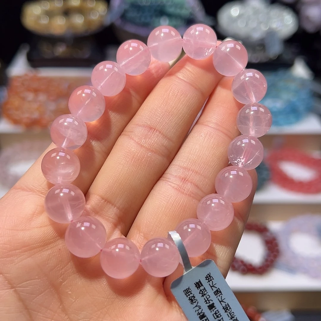 水晶手串未镶嵌毕业级老矿蜜桃粉10.9mm
