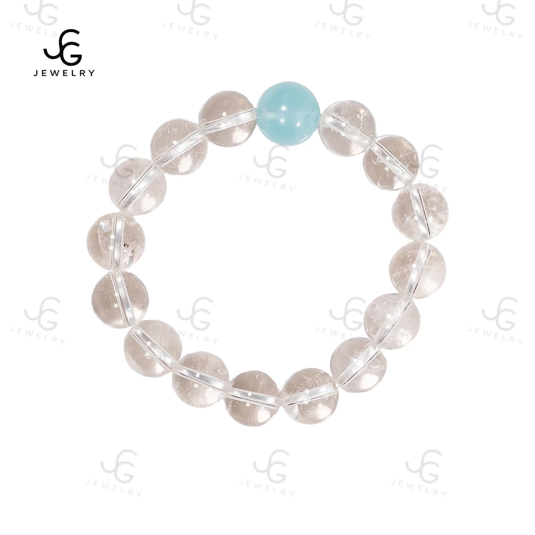 【露思同款】高透天然白水晶12mm+海蓝宝手串手链定制DIY水晶