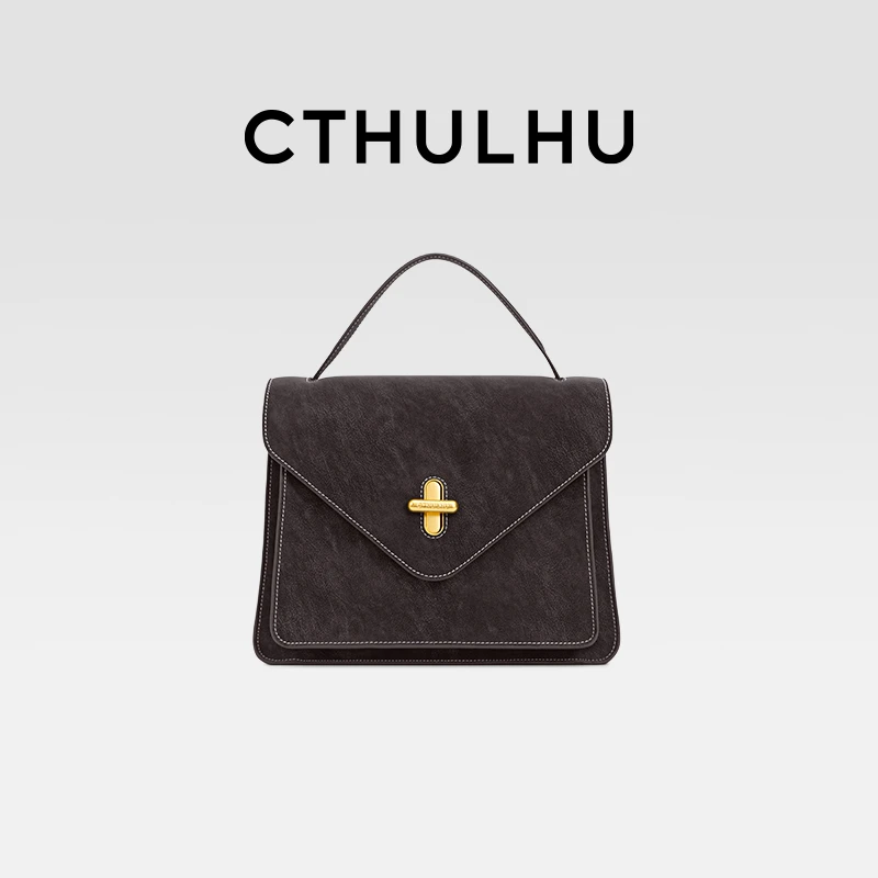 CTHULHU【雅黑金扣手提包】CT512B432韩国小众经典通勤百搭包包LL