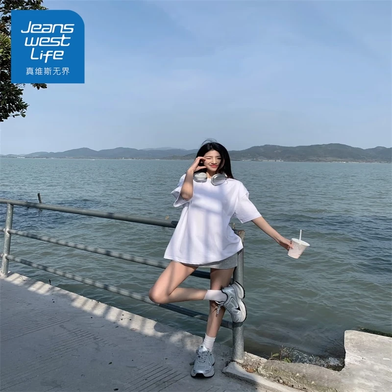 真维斯无界短袖t恤女2025新款春秋季纯棉宽松内搭打底衫正肩显瘦