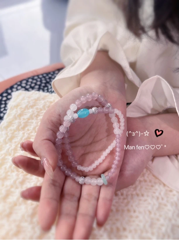 合成金属仿珍珠手链 新中式粉色多圈手串中国风清冷感