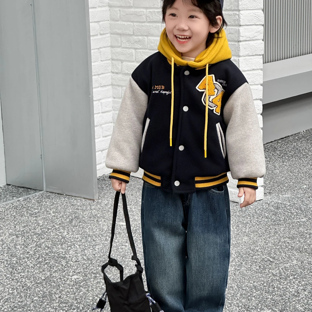 【町木优品】儿童冬季男童新款404毛巾绣撞色百搭加棉棒球服 WT681