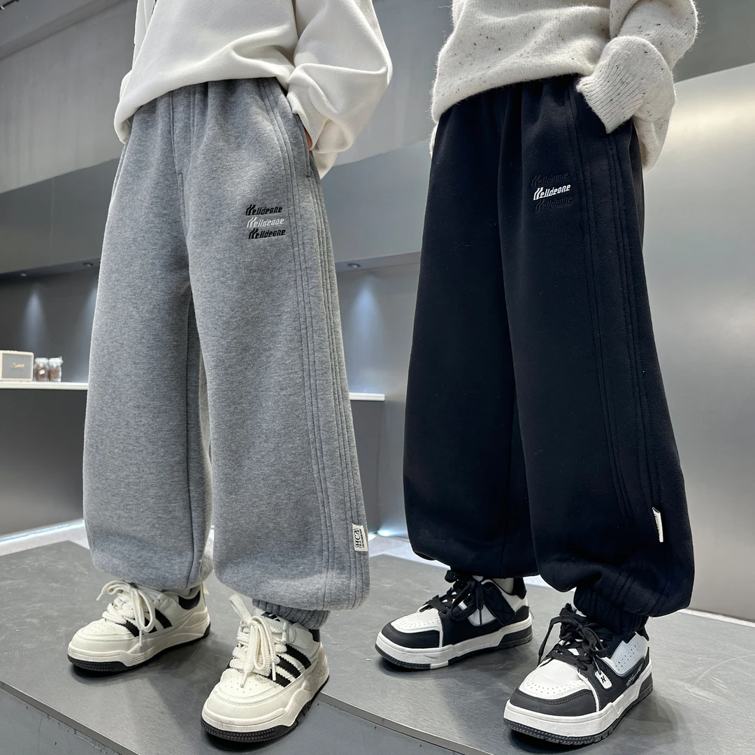 男童加绒运动裤秋冬款裤子2025新款中大儿童一体绒冬装男孩卫裤潮