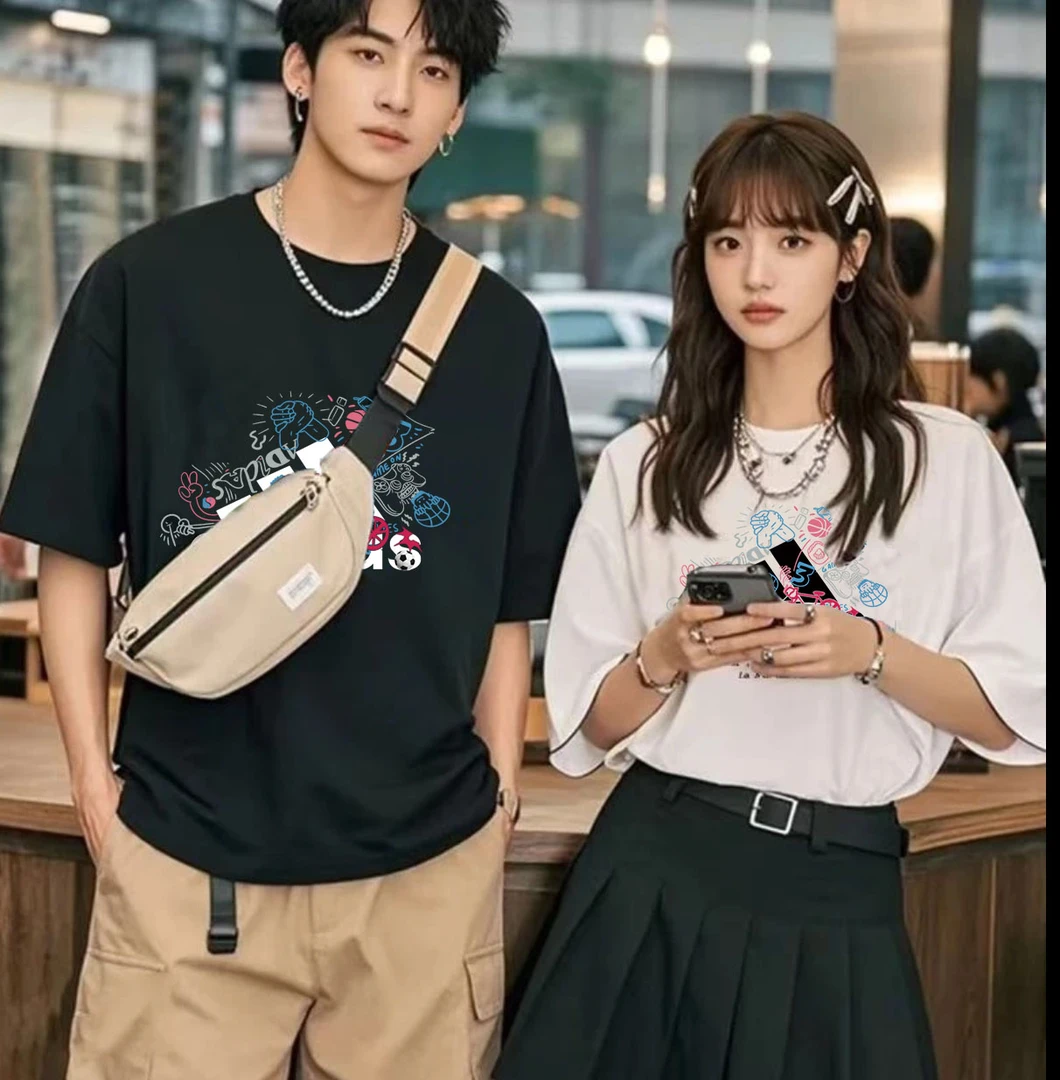 2025款夏季男女同款T恤纯棉休闲圆领潮流时尚T恤百搭上衣03