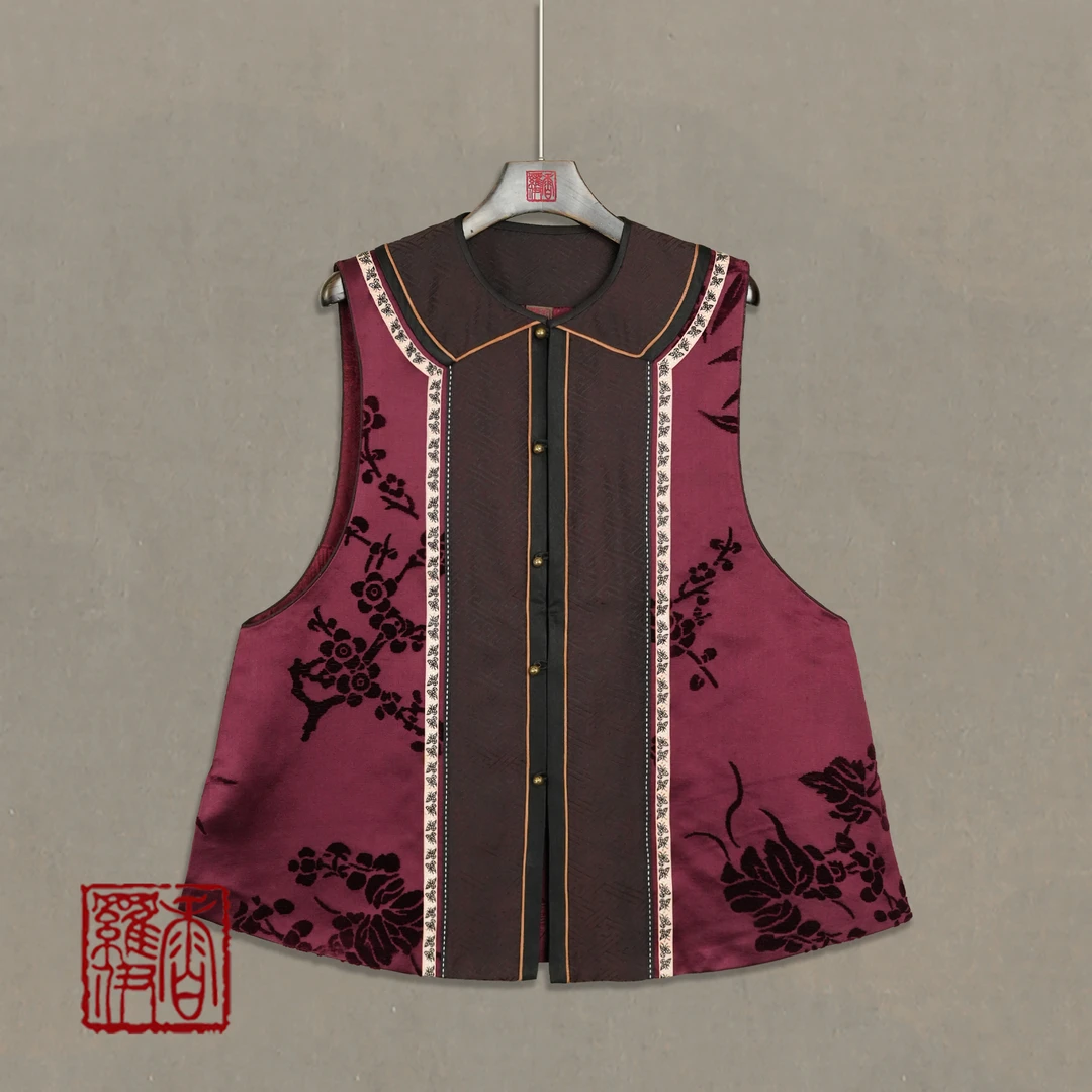 【祥梅墨韵】传统复古中式提花马夹