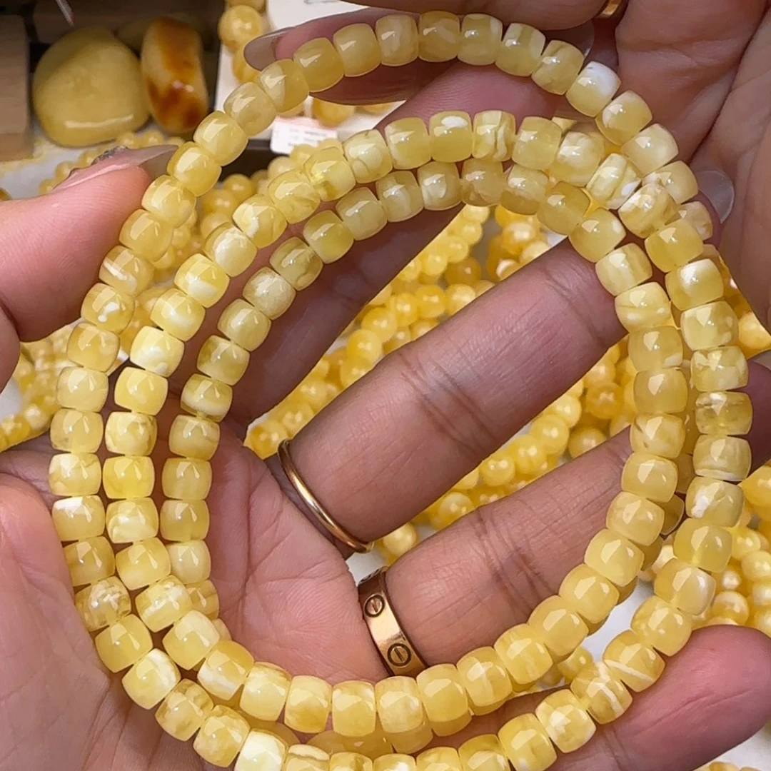 蜜蜡未镶嵌手串金白妖花直切多圈