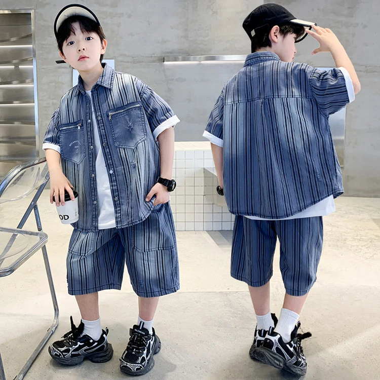 儿童装男童夏装牛仔套装2025新款夏季运动薄款中大童夏款酷帅气潮