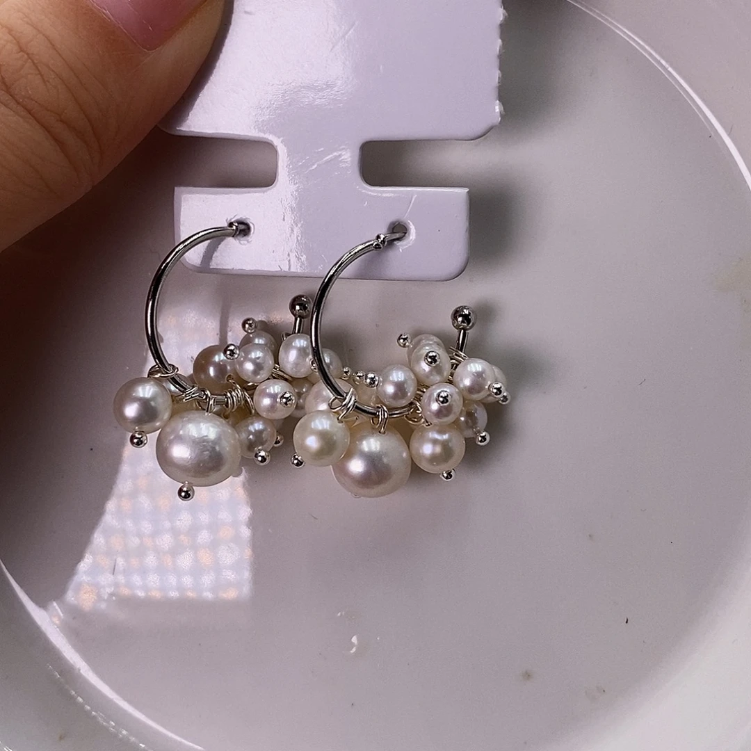 银S925镶嵌淡水珍珠耳饰